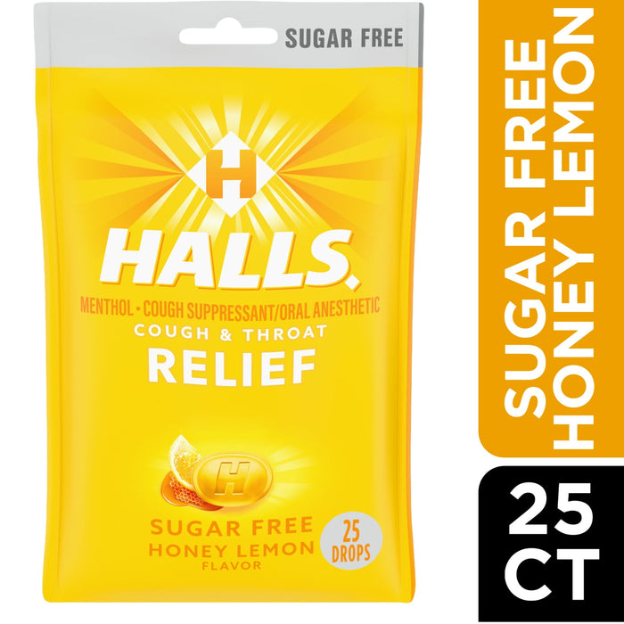 HALLS Relief Sugar Free Honey-Lemon Flavor Cough Drops 25 Total