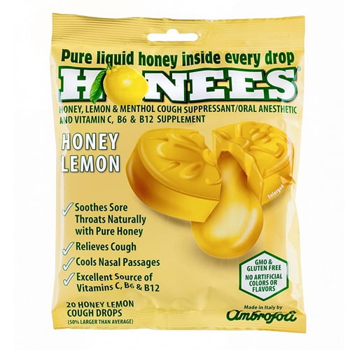 Honees Honey Lemon Cough Drops, 20 Drops Each