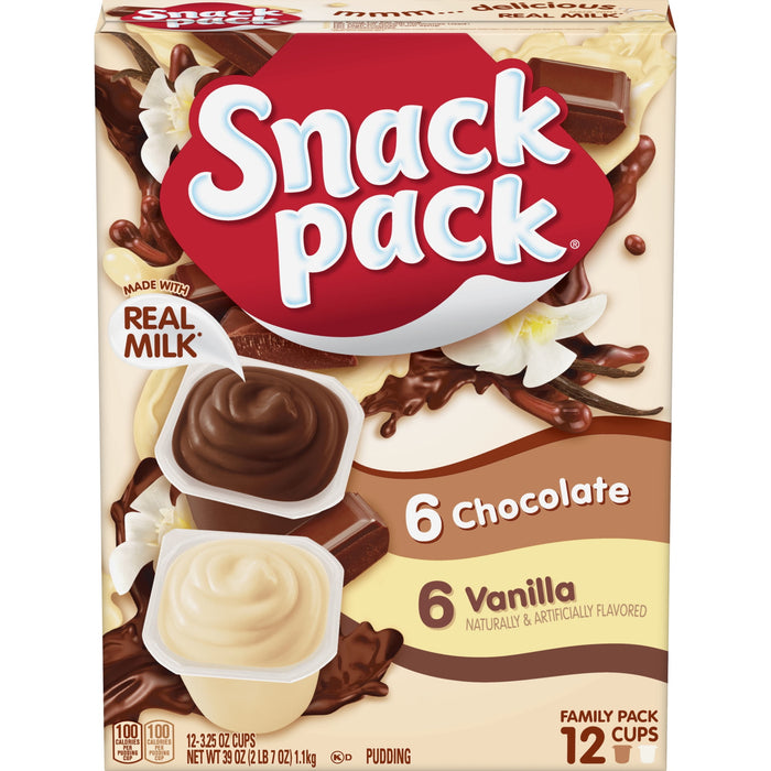 Snack Pack Chocolate and Vanilla Pudding Cups Family Pack, 12 Count, 39 OZ