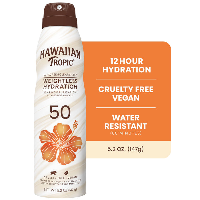 Hawaiian Tropic Silk Hydration Weightless Clear Spray Sunscreen, SPF 50, 6 Ounces
