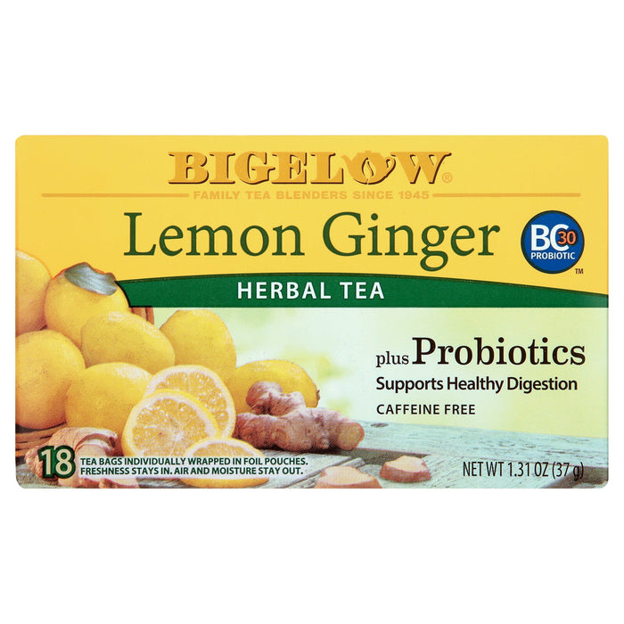 Bigelow Classic Lemon Ginger Herbal Tea Plus Probiotics 18 Bags