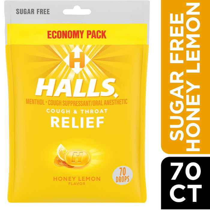 Halls Sugar Free Cough Drops - Honey Lemon - 70ct