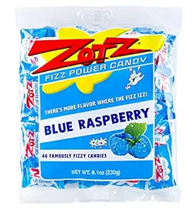 Zot-Z Fizz Power Candy Blue Raspberry - Fruit Flavored Hard Candy with a Fizzy Center, Gluten-Free 8.1 oz