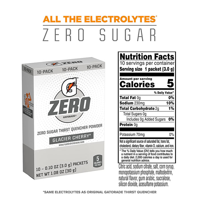 Gatorade G Zero Powder Packets Glacier Cherry 1.08oz 10ct