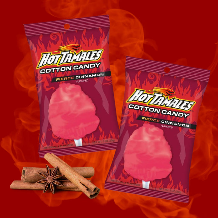 Hot Tamale Cotton Candy, Sweet and Spicy Cinnamon Flavored Snacks, 3 Ounces