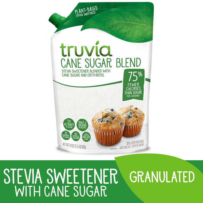 Truvia Cane Sugar Blend, Natural Stevia Sweetener and Cane Sugar, 24 oz