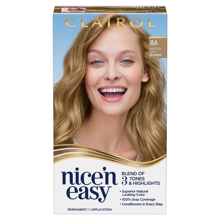 Clairol Nice'n Easy Permanent Hair Dye, 8A Medium Ash Blonde Hair Color