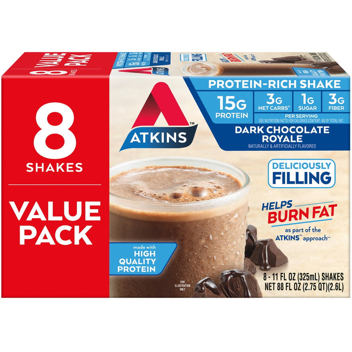 Atkins Gluten Free Protein-Rich Shake, Dark Chocolate Royale, Keto-Friendly, 8 Count