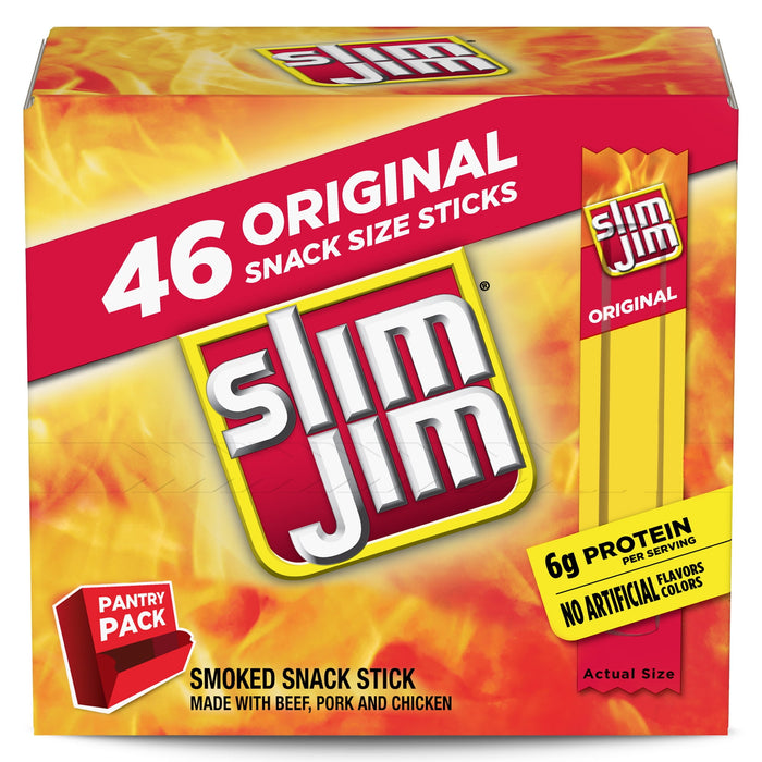 Slim Jim Smoked Snack Stick Pantry Pack, Original, 0.28 oz Stick 46 Count(Pack of 1)