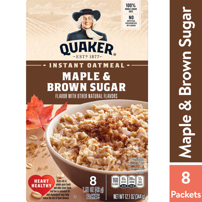 Quaker, Gluten Free Instant Oatmeal, Maple & Brown Sugar, 8 Ct