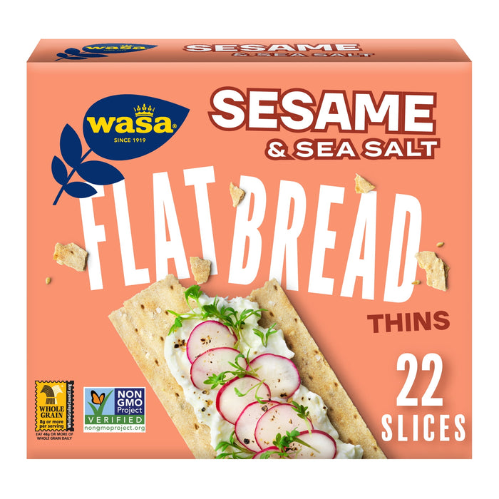 Wa-sa Sesame And Sea Salt Crispbread Thins, Whole Grain, Non GMO Ingredients, Swedish Style 6.7 oz