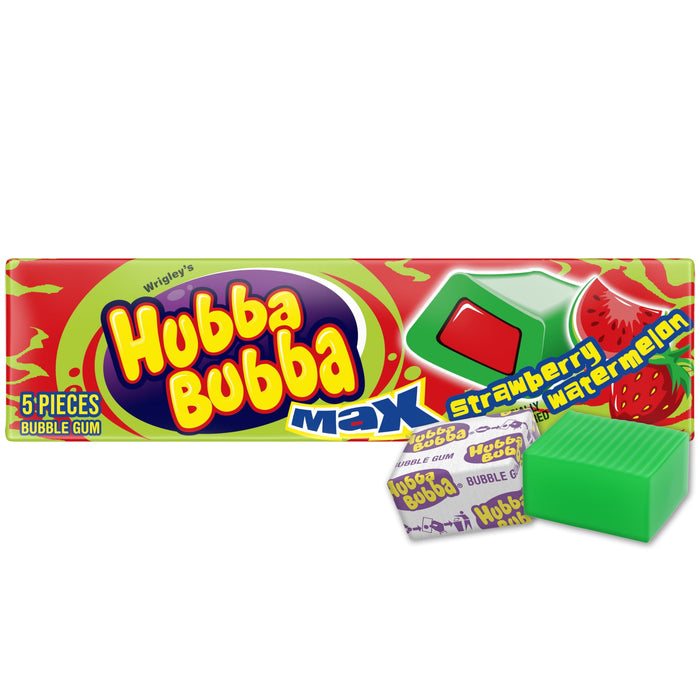 Hubba Bubba Max Strawberry Watermelon Bubble Gum 5 Piece Pack