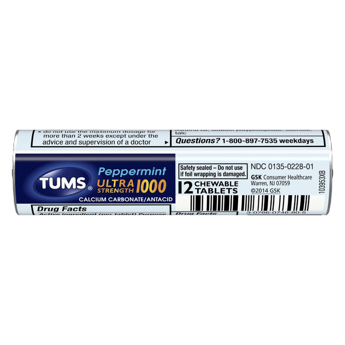 TUMS Antacid Chewable Tablets Peppermint