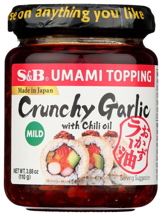 Umami Topping Chili Oil with Crunchy Garlic, Made in Japan, Mild Hot, 3.88 Ounce