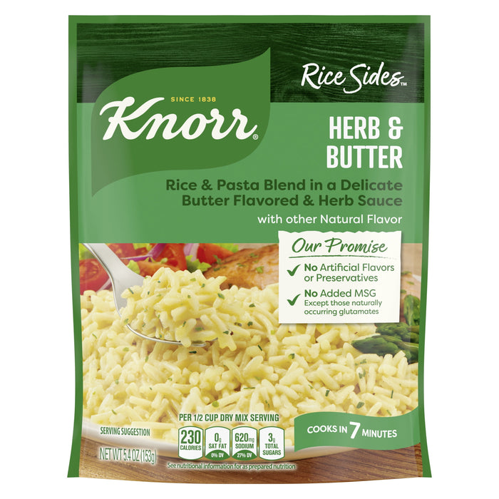 Knorr Rice Sides For a Tasty Rice Side Dish Herb & Butter Long Grain Rice and Vermicelli Pasta Blend No Artificial Flavors, No Preservatives, No Added MSG 5.4 oz