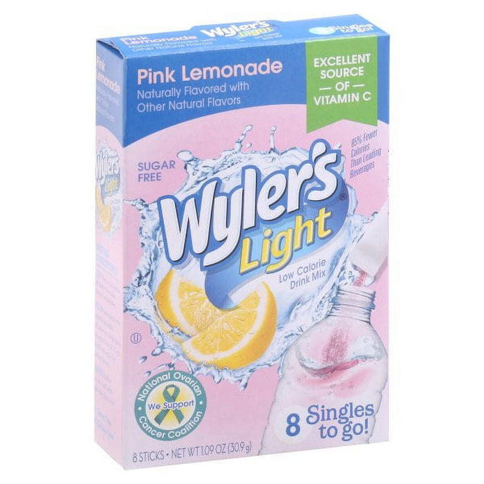 Wyler's Light Singles To Go Powder Drink Mix, Pink Lemonade, 8 Count