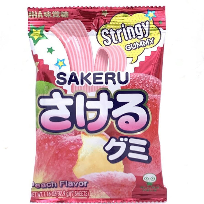 Uha Sakeru Stringy Gummy - Peach Flavor 1.16oz Bag