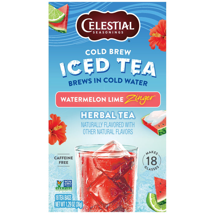 Celestial Seasonings Cold Brew Iced Tea, Watermelon Lime Zinger, Caffeine Free, 18 Count