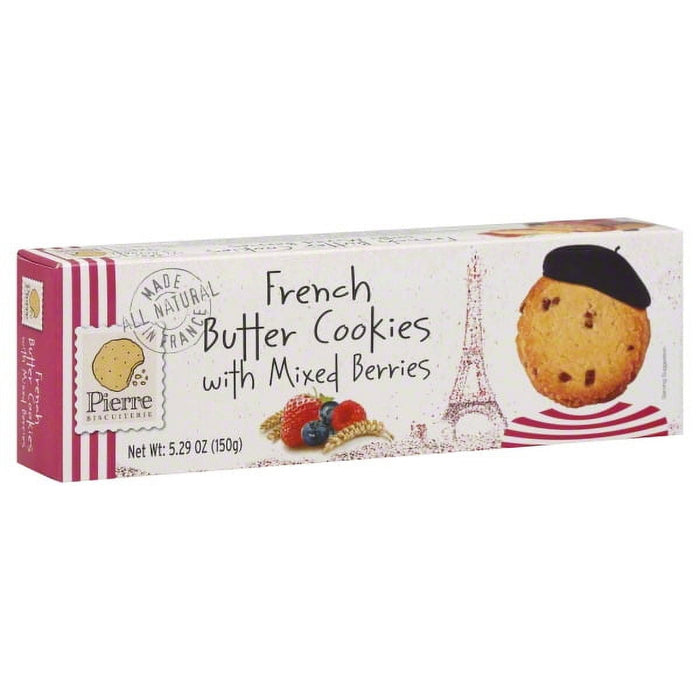 Pierre Biscuiterie French Butter Cookies with Mixed Berries, Made with Natural Ingredients and Pure Butter, Occasion-Friendly, Non-GMO, Anytime Snack 5.29 oz