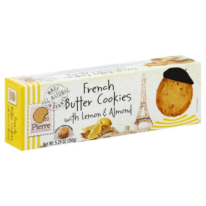 Pierre Biscuiterie French Butter Cookies with Lemon & Almond, Rich Butteriness Infused with Zesty Lemon, Non-GMO, Anytime Snack 5.29 oz