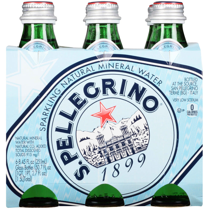 San Pellegrino Sparkling Natural Mineral Water, 8.45oz Glass Bottle - Pack of 6 (50.7 fl oz in total)