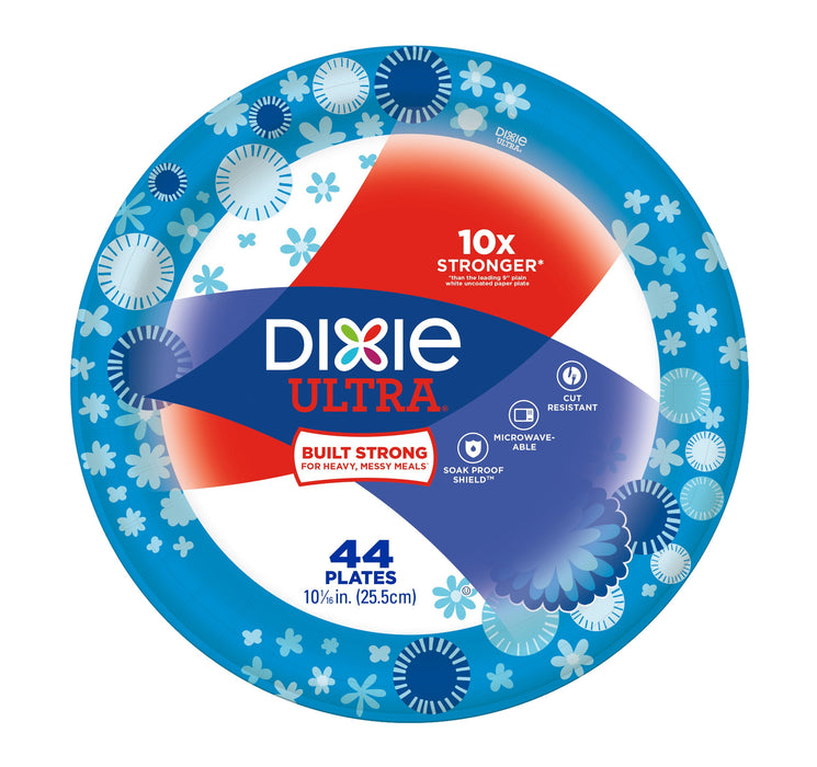 Dixie Ultra Paper Plates, 10 1/6 inch Dinner Size Printed Disposable Plates, 44 Count