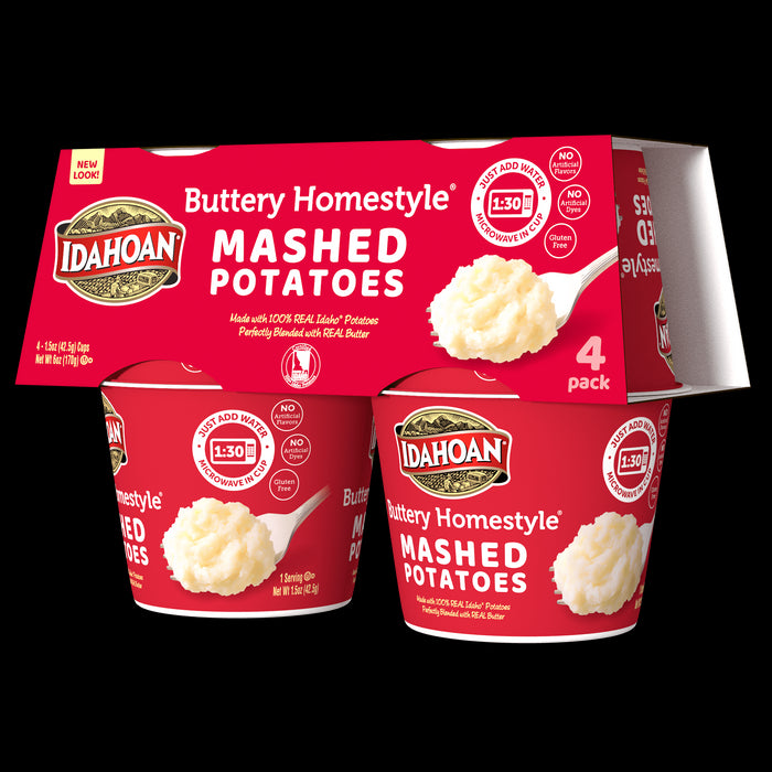 Idahoan Gluten Free Buttery Homestyle Mashed Potato Microwavable Cups 1.5 oz - Pack of 4