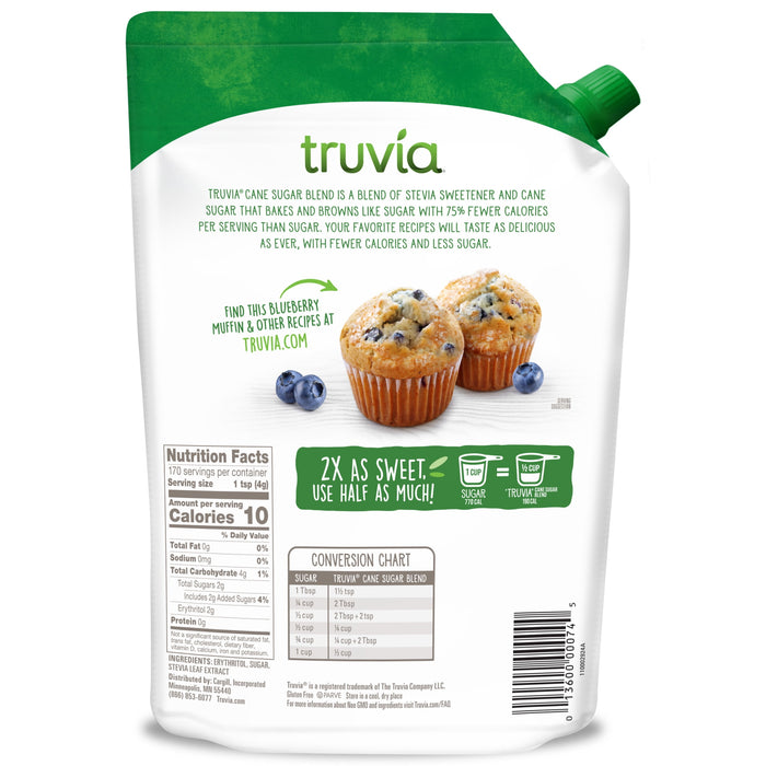 Truvia Cane Sugar Blend, Natural Stevia Sweetener and Cane Sugar, 24 oz