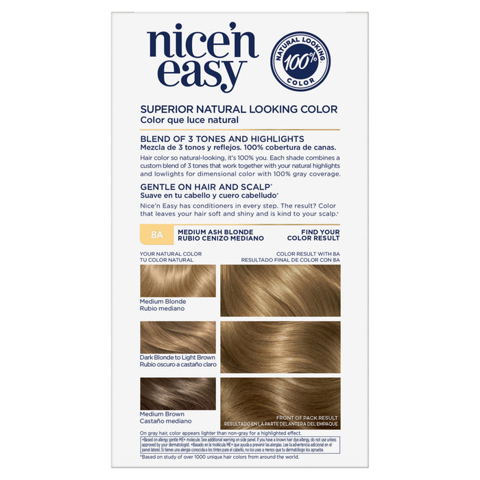 Clairol Nice'n Easy Permanent Hair Dye, 8A Medium Ash Blonde Hair Color