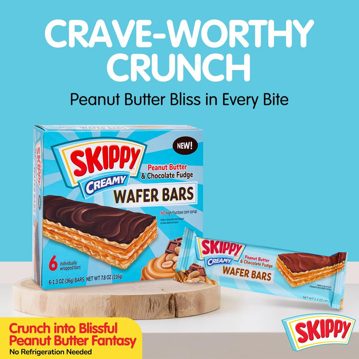 Skippy Creamy Peanut Butter And Chocolate Fudge Wafer Snack Bar, 7.8 oz, 6 ct