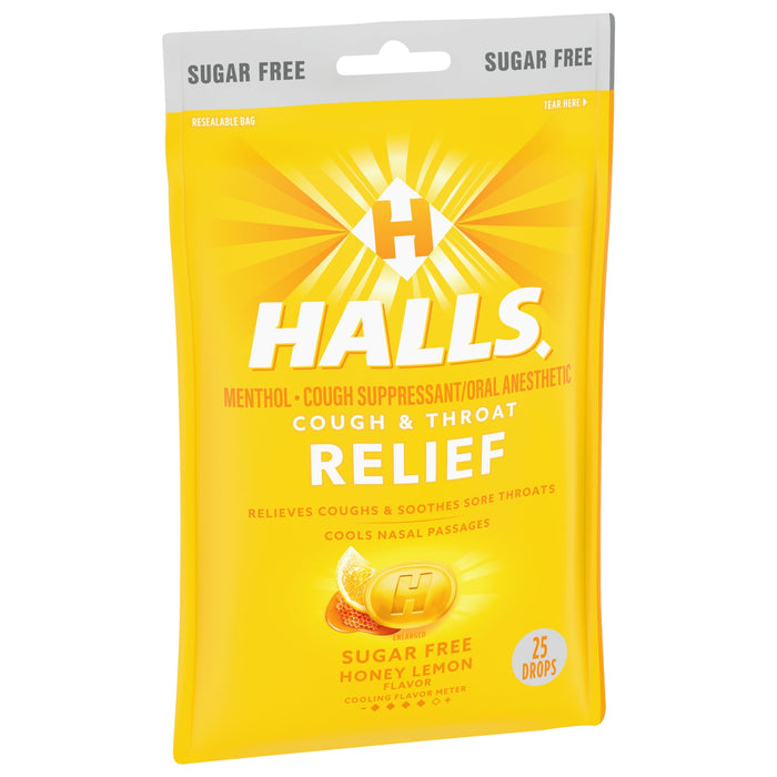 HALLS Relief Sugar Free Honey-Lemon Flavor Cough Drops 25 Total