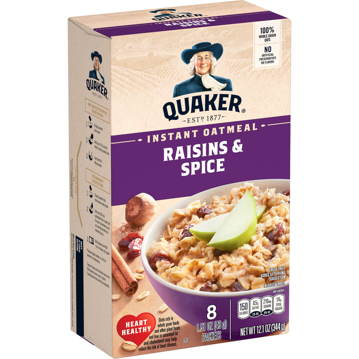 Quaker Instant Oatmeal, Raisins & Spice, 1.51oz Packets (8 Pack)