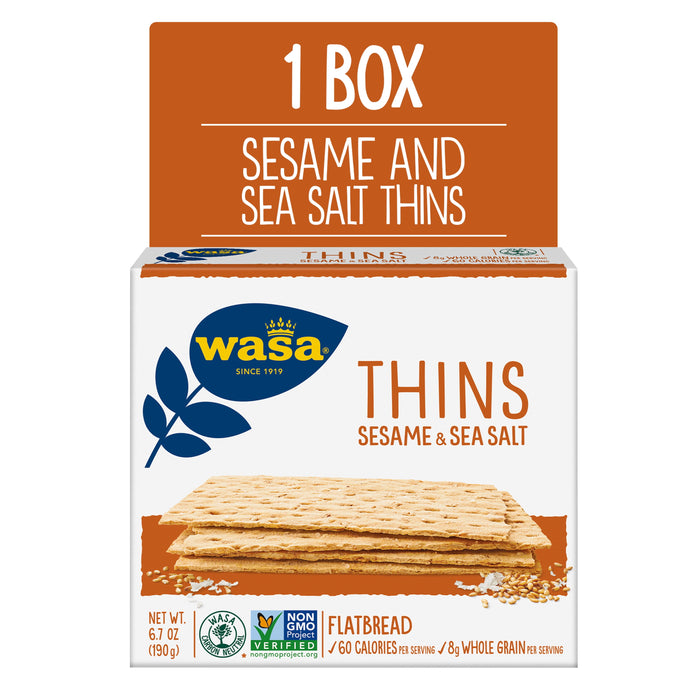 Wa-sa Sesame And Sea Salt Crispbread Thins, Whole Grain, Non GMO Ingredients, Swedish Style 6.7 oz