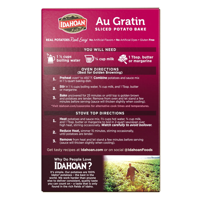 Idahoan Au Gratin Homestyle Casserole, 100% Real Idaho Potatoes, Gluten Free, 4 oz Box