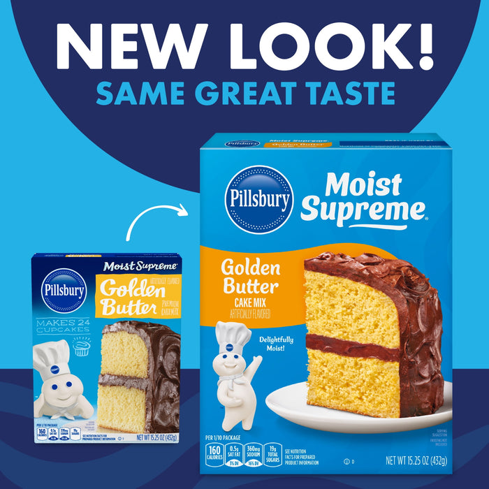 Pillsbury Moist Supreme Golden Butter Cake Mix, Just add water, eggs and oil, Ideal for birthdays, holidays, family gatherings and any celebration, big or small 15.25oz