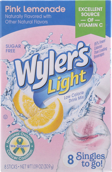 Wyler's Light Singles To Go Powder Drink Mix, Pink Lemonade, 8 Count