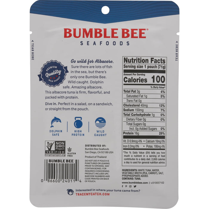 Bumble Bee Premium Albacore Tuna in Water 2.5 Ounce Pouches