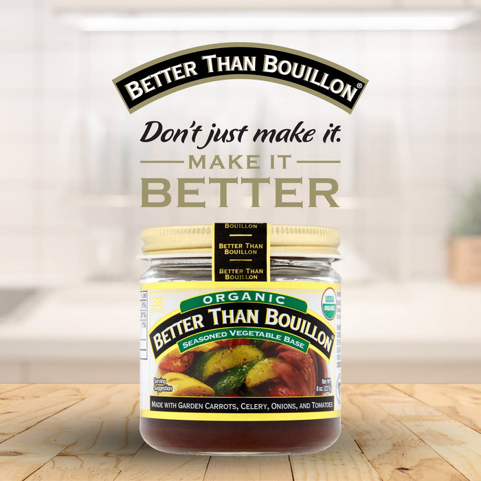 Better Than Bouillon Organic Vegetable Base, Made from Seasoned & Concentrated Vegetables, Organic & Vegan, Makes 9.5 Quarts of Broth, 8 OZ Jar (Single)