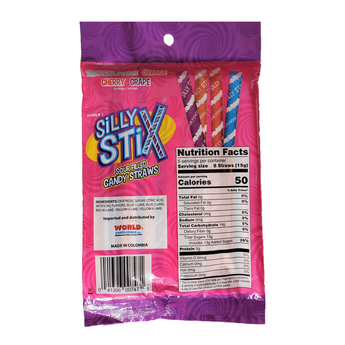 Silly Stix Sour Filled Candy Straws 2.75 oz Bag