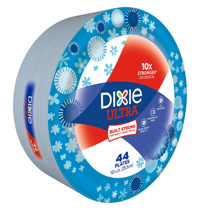 Dixie Ultra Paper Plates, 10 1/6 inch Dinner Size Printed Disposable Plates, 44 Count