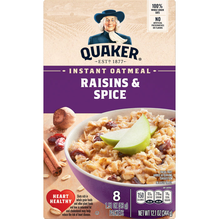 Quaker Instant Oatmeal, Raisins & Spice, 1.51oz Packets (8 Pack)