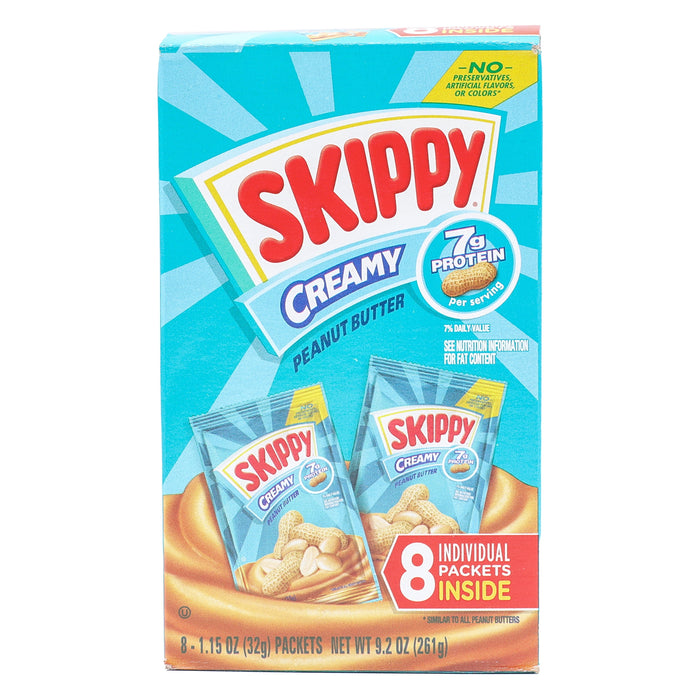 Skippy New Ceamy Peanut Butter Spread On-the-Go 8 Mini Pouches, 1 Pack (Creamy)