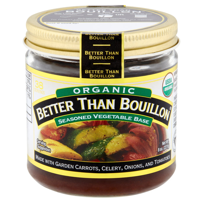 Better Than Bouillon Organic Vegetable Base, Made from Seasoned & Concentrated Vegetables, Organic & Vegan, Makes 9.5 Quarts of Broth, 8 OZ Jar (Single)