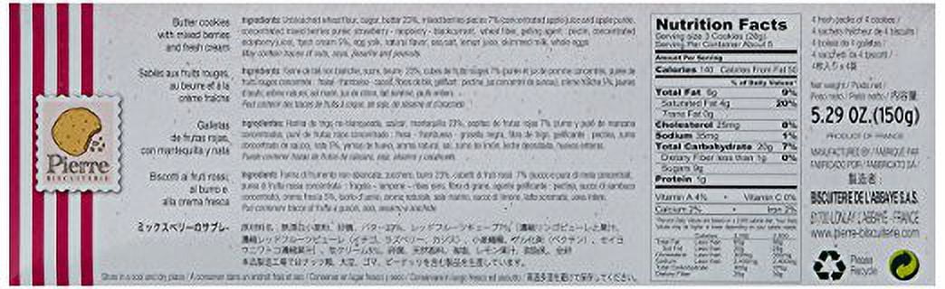 Pierre Biscuiterie French Butter Cookies with Mixed Berries, Made with Natural Ingredients and Pure Butter, Occasion-Friendly, Non-GMO, Anytime Snack 5.29 oz