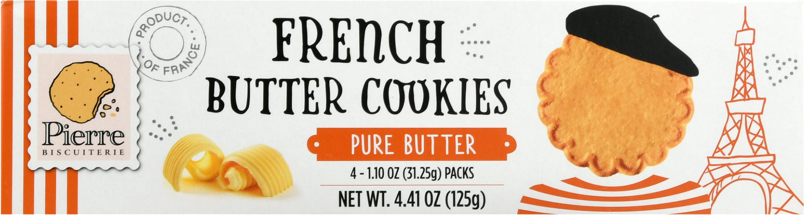 Pierre Biscuiterie French Butter Cookies, All Natural, 22% Pure Butter, Non-GMO, Anytime Snack, Finest Ingredients 4.41 oz