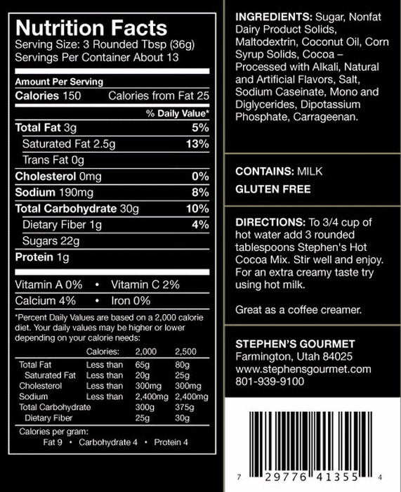 Stephens Gourmet Hot Cocoa, Dark Chocolate (Milk Chocolate), 16 Oz