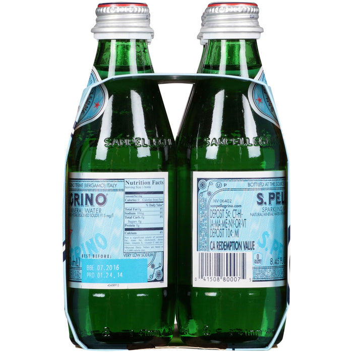 San Pellegrino Sparkling Natural Mineral Water, 8.45oz Glass Bottle - Pack of 6 (50.7 fl oz in total)