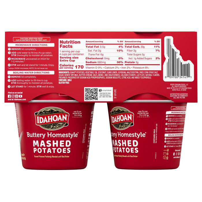 Idahoan Gluten Free Buttery Homestyle Mashed Potato Microwavable Cups 1.5 oz - Pack of 4