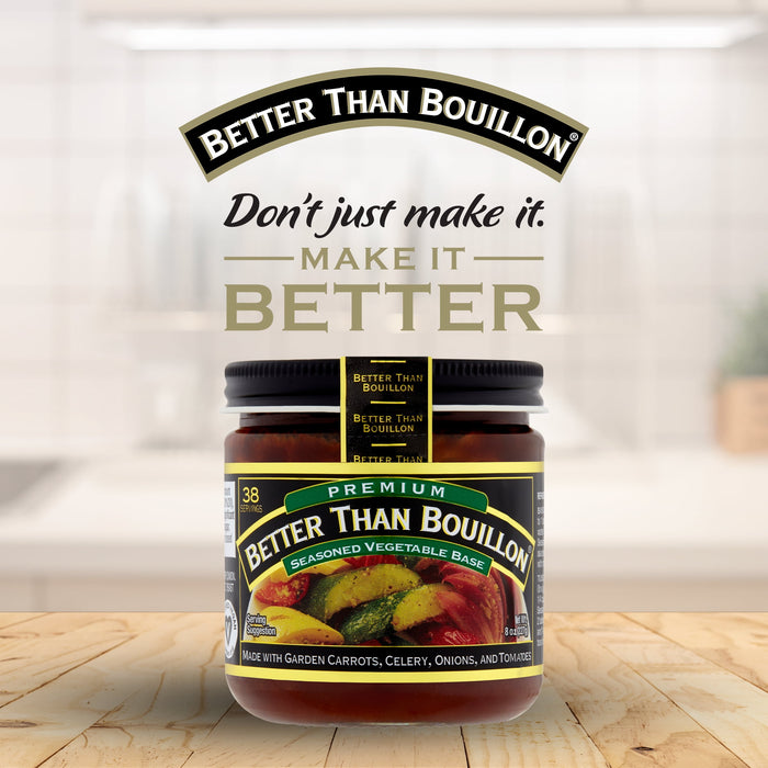 Better Than Bouillon Premium Seasoned Vegetable Base, Blendable Base for Added Flavor, 38 Servings Per Jar, 8-Ounce Jar (Single)