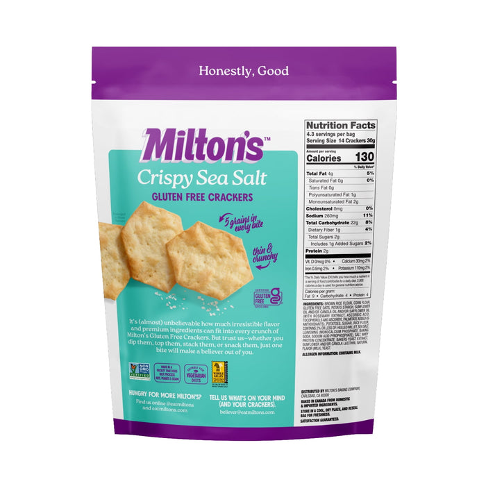 Milton?s Gluten Free Crackers (Crispy Sea Salt). Crispy & Gluten-Free Grain Baked Crackers (Single Pack, 4.5 oz).